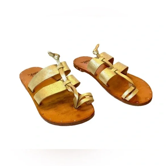 Beek Gold Leather Sandals Size 9 | Handmade Slide Sandals - Picture 2 of 11